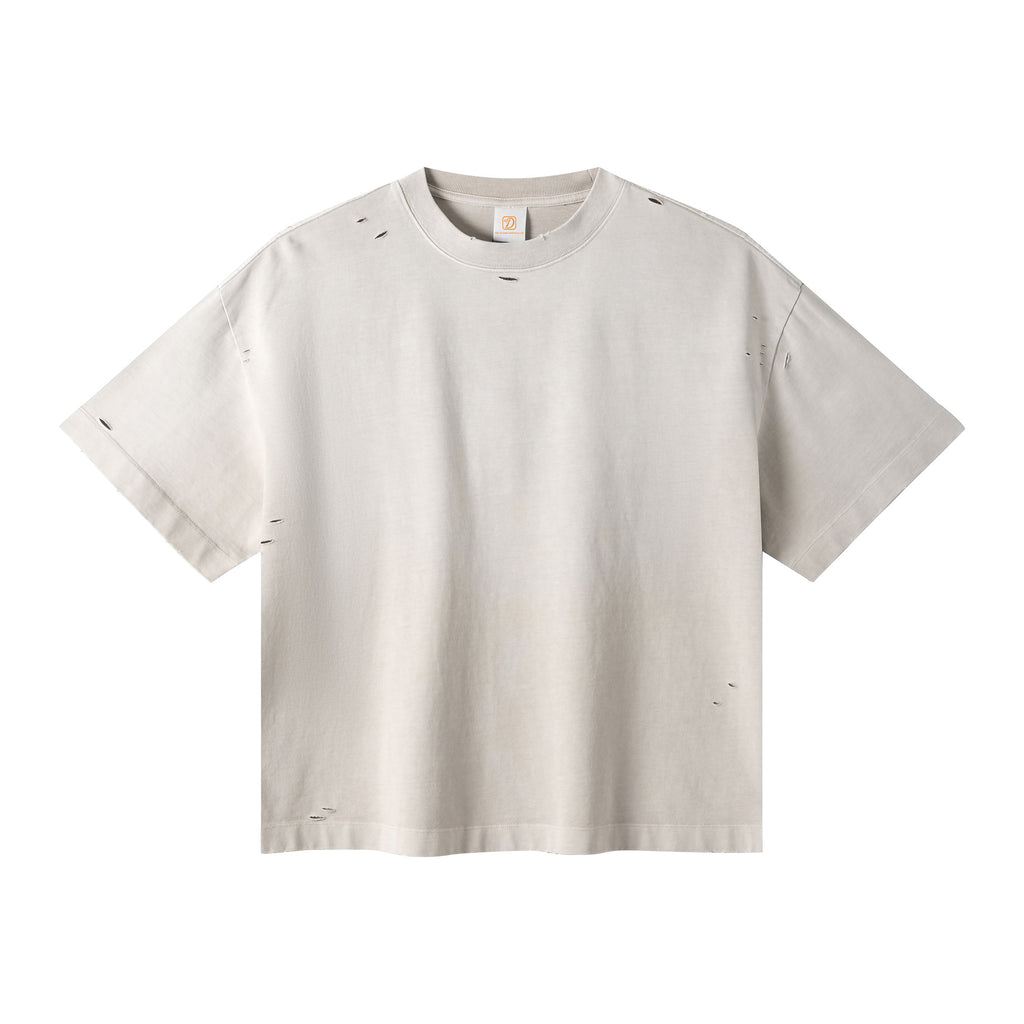 Custom logo Broken Design T-shirt 100% Cotton Distressed Embroidery High Quality Vintage Heavyweight Dtf Transfers for t Shirts