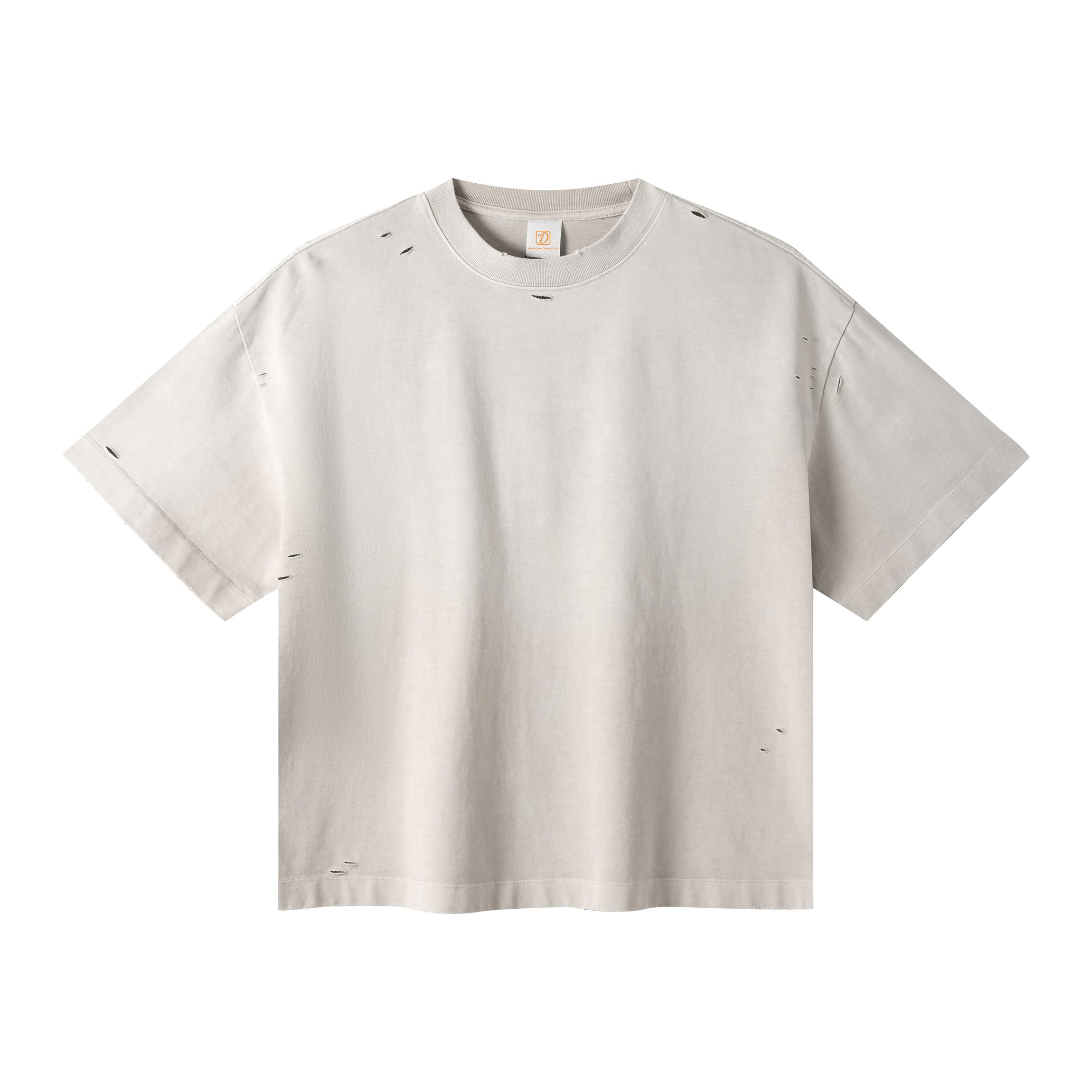 Custom logo Broken Design T-shirt 100% Cotton Distressed Embroidery High Quality Vintage Heavyweight Dtf Transfers for t Shirts