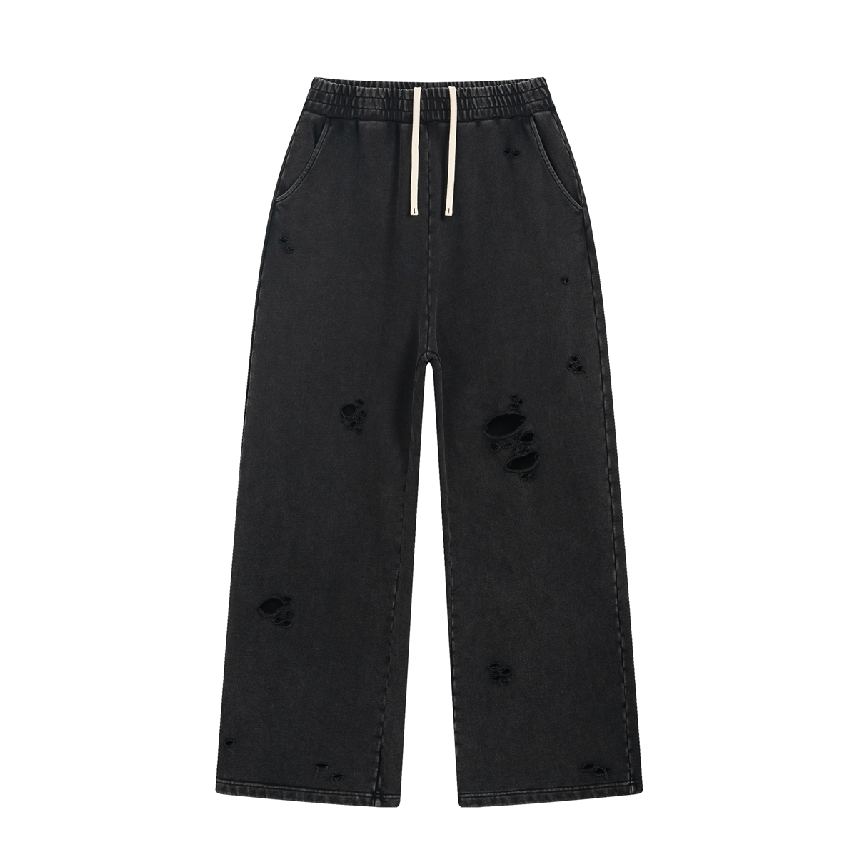 Customized Men's Sweatpants Custom 100% Cotton Dropped Hem Style with Snowflake Wash and Distressed Finish for Long Pants