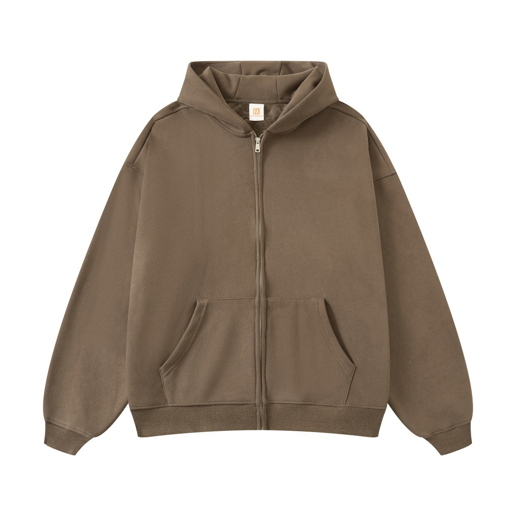 Wholesale Hoodies Unisex High Quality Custom Distressed Embroidery Blank Full Zip Pure Color Fleece Streetwear Plain Hoodies