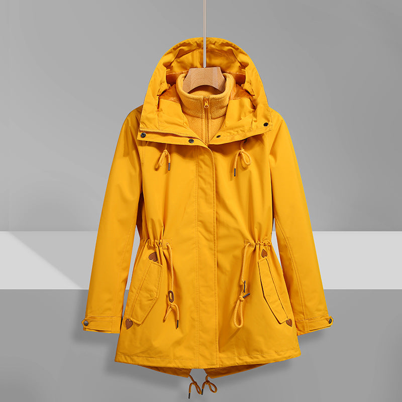 5 Color Mid Length Three in One Waterproof Simples Jacket with Detachable Outer Layer and Inner Liner Suitable for Single Wear