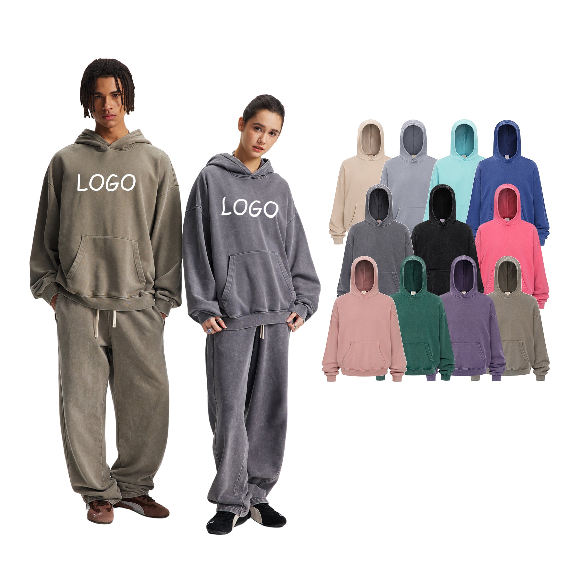 100% Cotton 460G Heavyweight Custom Puff Print Vintage Washed Streetwear High Quality Blank Pullover Cheap Winter Fashion Hoodie