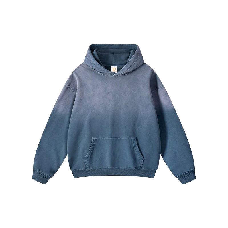 Oem Men's Hoodies 420g 100% Cotton Hoodies Gradual Dyeing Water Washed Heavyweight Hoodie with a Hood Fall and Winter Style