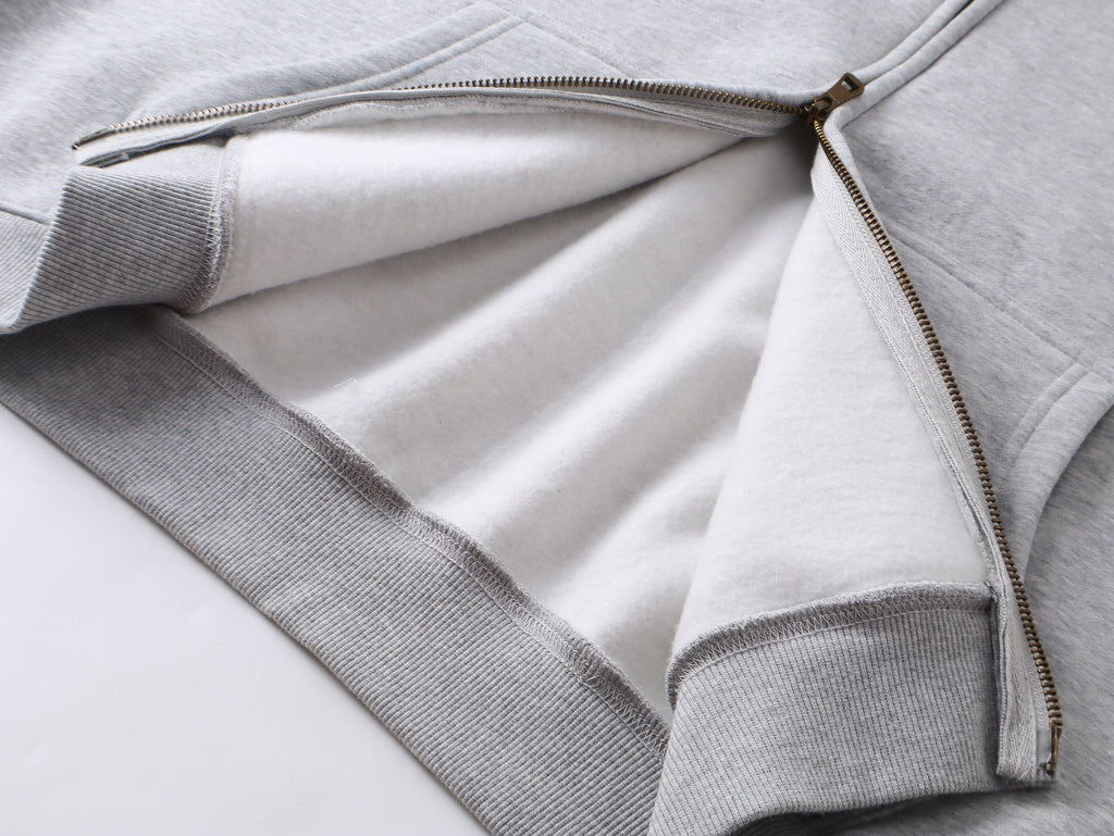 Boxy Loose Double-headed Zipper Fleece Custom Puff Print Short Unisex High Quality Drop Shoulder Heavyweight Streetwear Hoodie