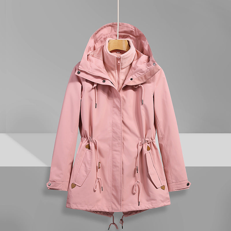 5 Color Mid Length Three in One Waterproof Simples Jacket with Detachable Outer Layer and Inner Liner Suitable for Single Wear