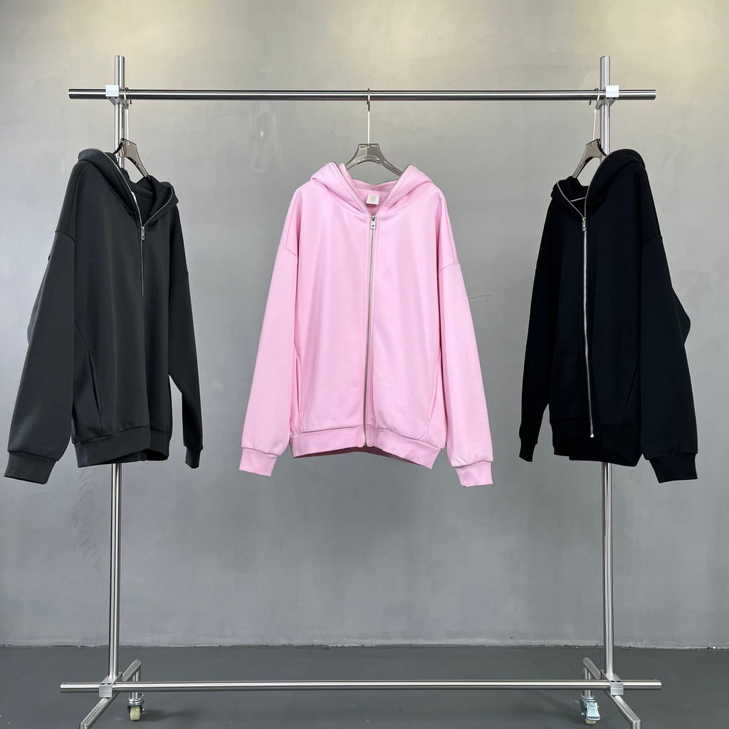 Wholesale Hoodies Heavyweight  Drop Shoulder Fleece High Quality Unisex Blank Full Face Zip Hoodie