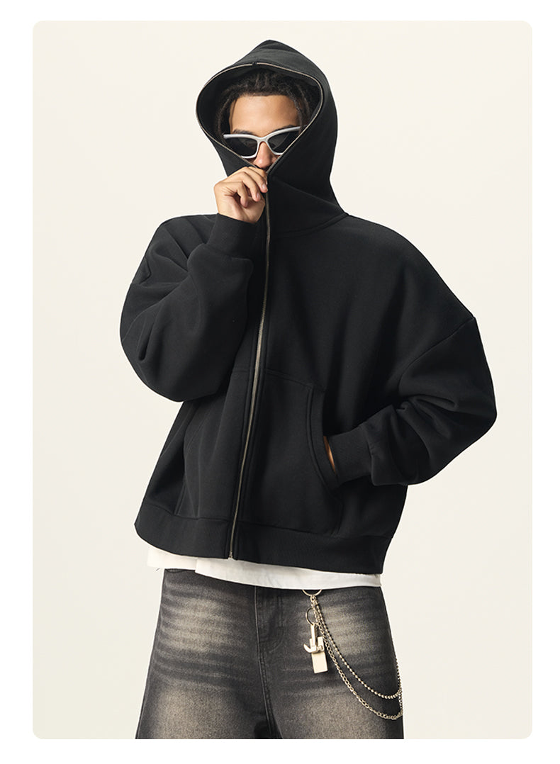Hoodies Manufacturer Thick Fleece Full Zip Top-down Hooded Shirt Sample Black L Size Heavyweight Hoodie Fall and Winter Style