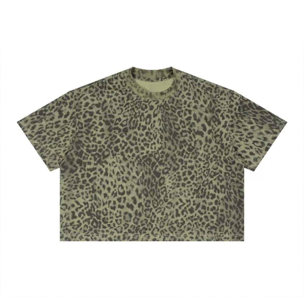 Wholesale Customized Loose Fitting Short Sleeve t Shirt with Leopard Print and Stripes for Men T-shirt From a Trendy Brand