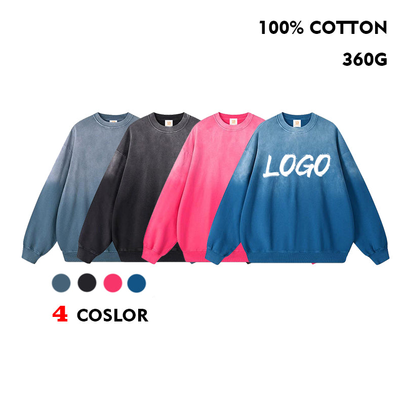100% Cotton 360g Hoodies Wholesale Oversized Sublimation Crewneck Blank High Quality Unisex Acid Wash Fashionable Hoodies