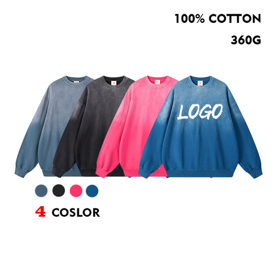 100% Cotton 360g Hoodies Wholesale Oversized Sublimation Crewneck Blank High Quality Unisex Acid Wash Fashionable Hoodies