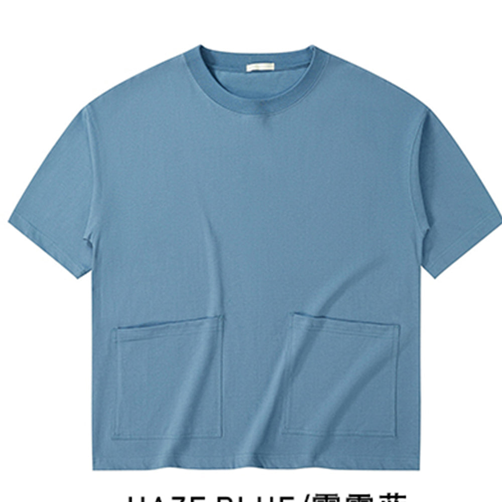 Wholesale Tshirt 100 Cotton Blanc 8 Color Double Pocketed Loose Sleeved 5 Button Short Sleeved Workwear T Shirt American Style