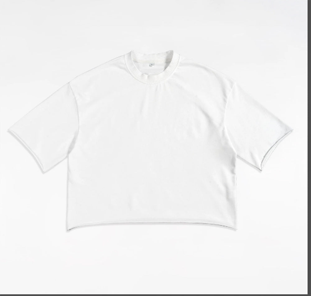 High Quality Round-neck Short Wide Ribbed t Shirt Plain Oversized Heavyweight Tshirts Loose Edge Casual Men's Short Sleeved
