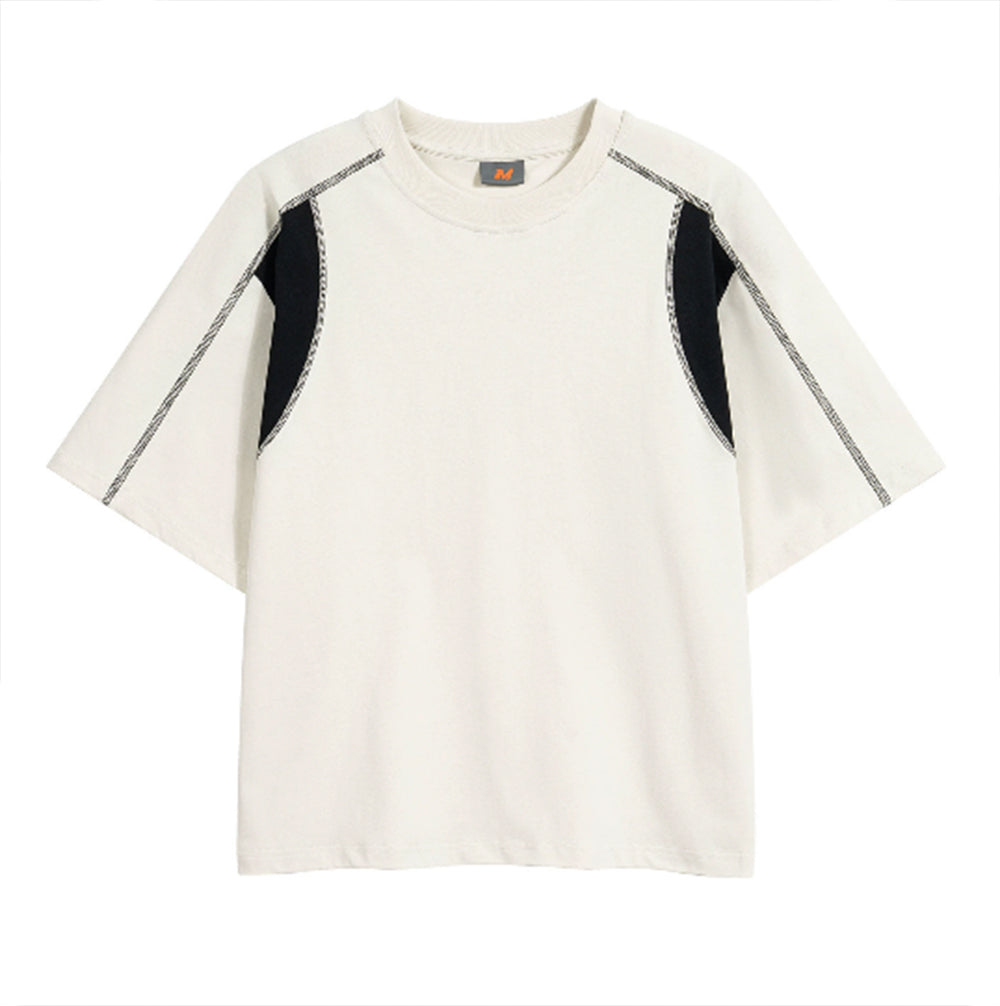Tshirt 100 Cotton Blanc Color Matched Short Sleeved Men's Cotton T Shirt with Contrasting Bright Lines and Round Neckline