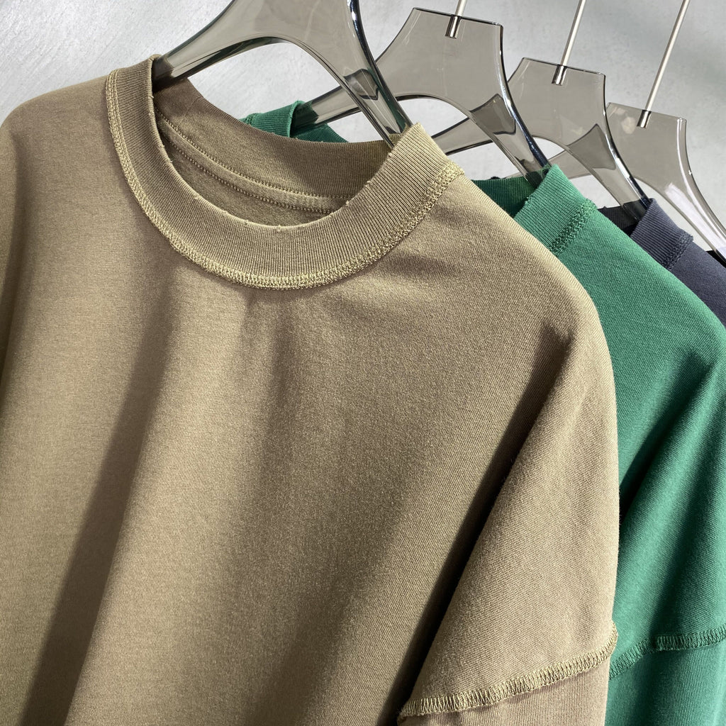 Heavy Weight Frayed Edge Washe Drop Shoulder High Quality 100% Cotton Loose Pure Color Custom Screen Puff Print Fashion T-Shirts