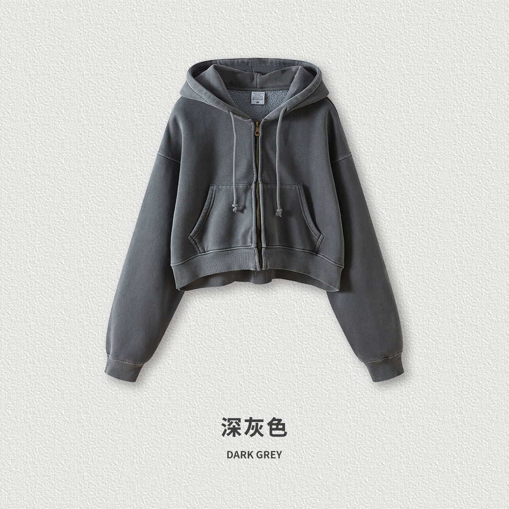 Vintage Custom Washed Crop Top Short Fashion Fleece Boxy Blank Pullover Heavyweight Women's Hoodies Sweatshirts