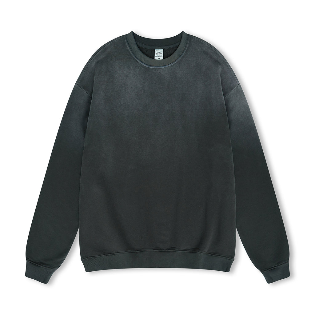 Customized 8-color Oversized All Cotton Looped Pile Brushed Fleece Retro Washed Gradient Round Neck Hoodie American Style