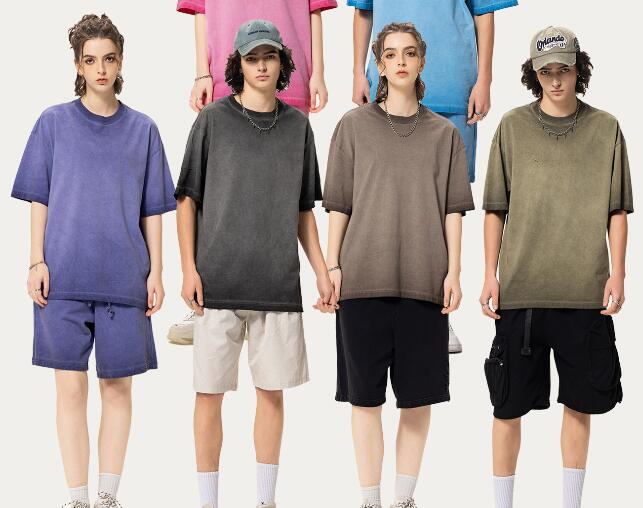 Custom French Terry Acid Wash Vintage Streetwear Unisex 100% Cotton High Quality  Drop Shoulder Screen Print Blank Tshirt