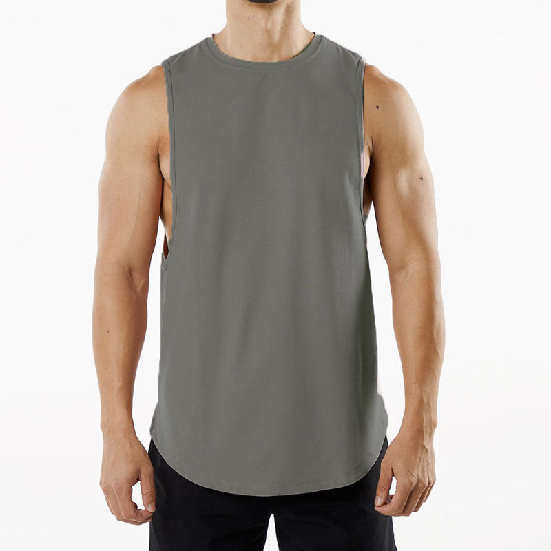 Large-sized Pullover for Men Breathable for Exercise with an Opening at the Back Sleeveless and Curved Bottom Hem Summer