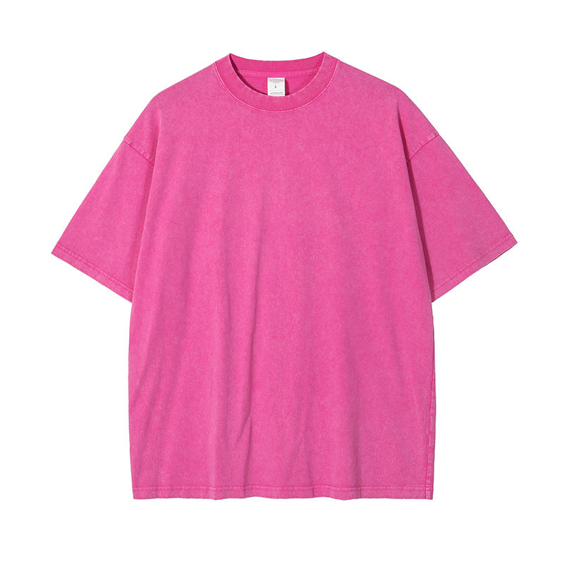 Oem 10 Color Stir Fried Snowflake Wash Waxed Indigo Dyed Distressed Solid Short Sleeve Multiple Processes to Choose From