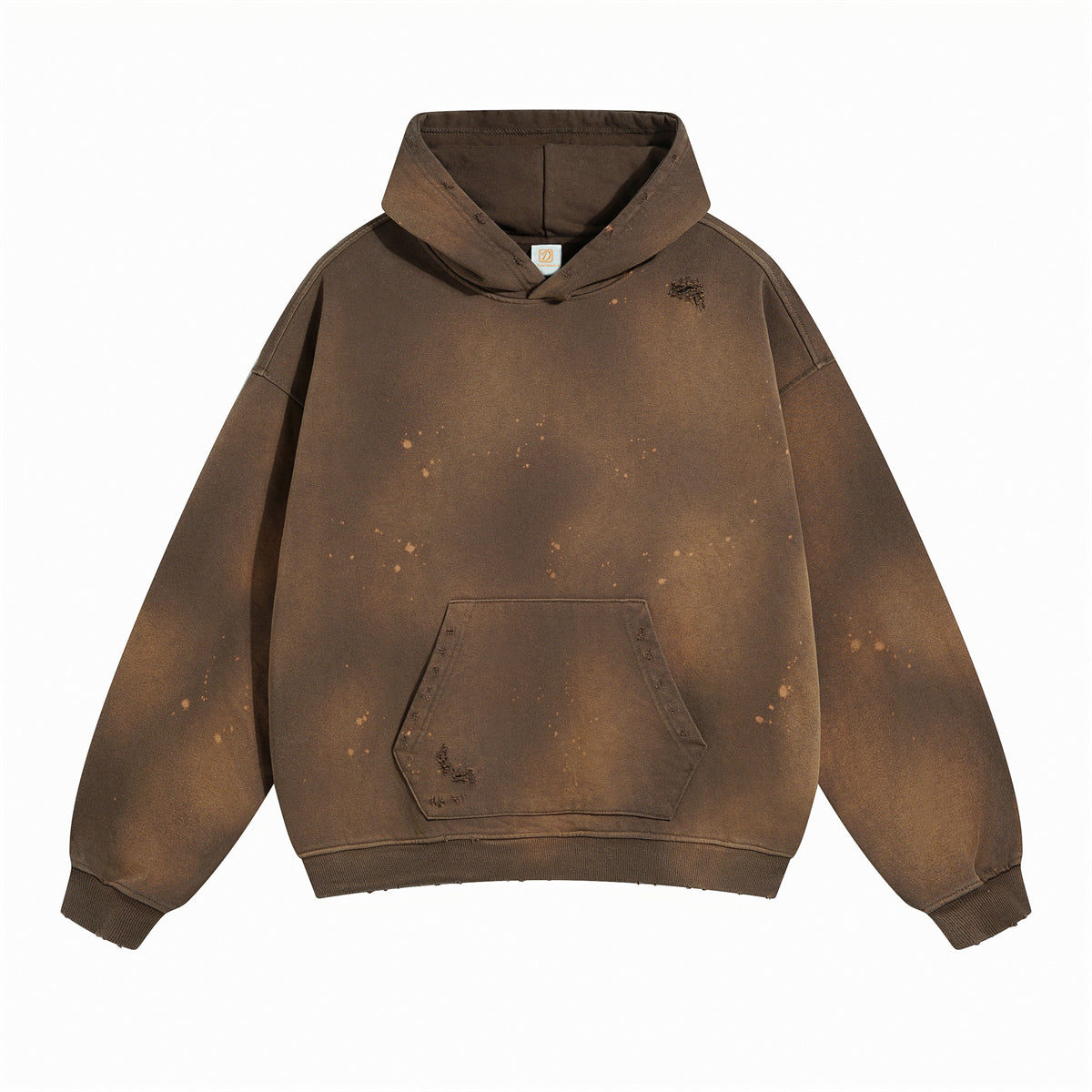 450 Grams of Spray Dyed Ink Blending Distressed Hole Punched Vintage Hooded Sweatshirt Unisex Loose Heavyweight Hoodies Winter