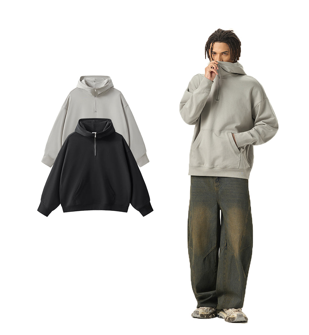 Costum Wholesale Pullover Oversized High Quality Embroidery Half Zip Men’s Hoodies