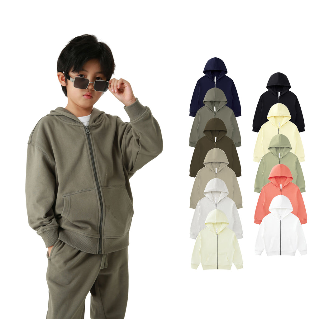 Children's Hoodies Sublimation 100% Cotton Heavyweight Blank Full Zip French Terry High Quality Streetwear Kids Hoodies
