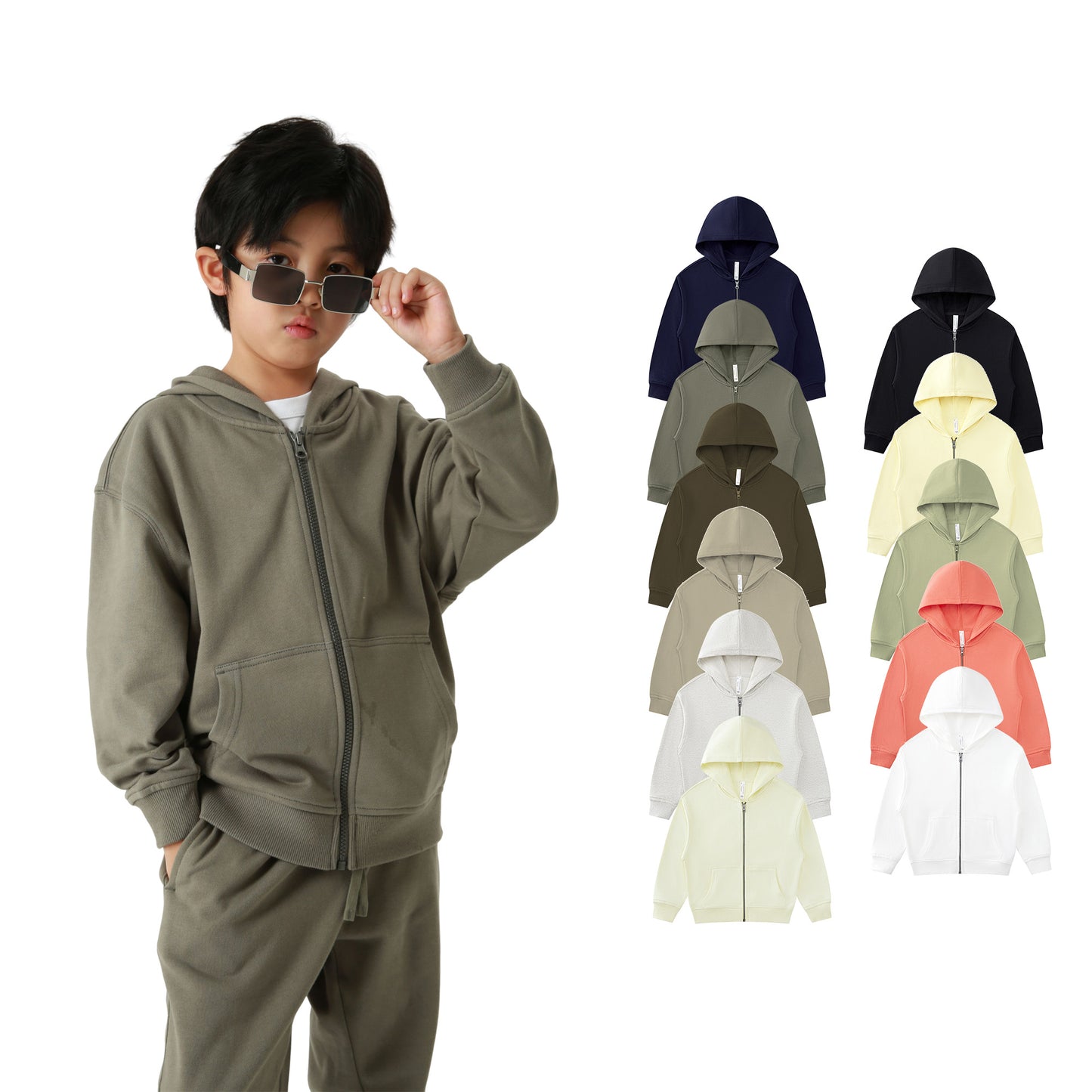 Children's Hoodies Sublimation 100% Cotton Heavyweight Blank Full Zip French Terry High Quality Streetwear Kids Hoodies