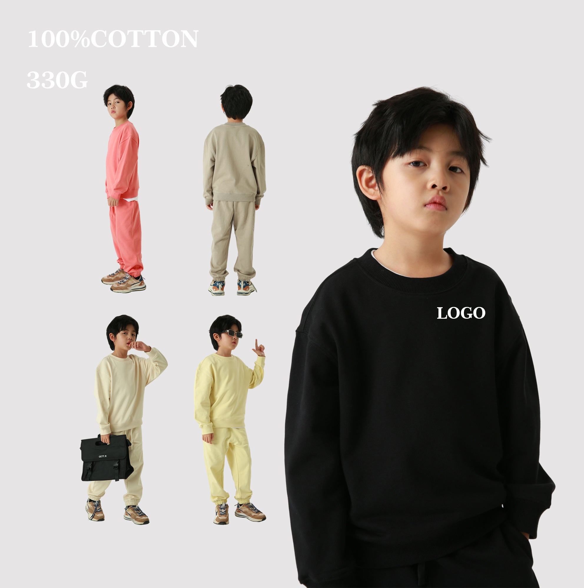 Manufacturer Hoodies Children's Heavyweight High Quality 100% Cotton Thick Blank Custom Terry Crewneck Streetwear Hoodies Kids