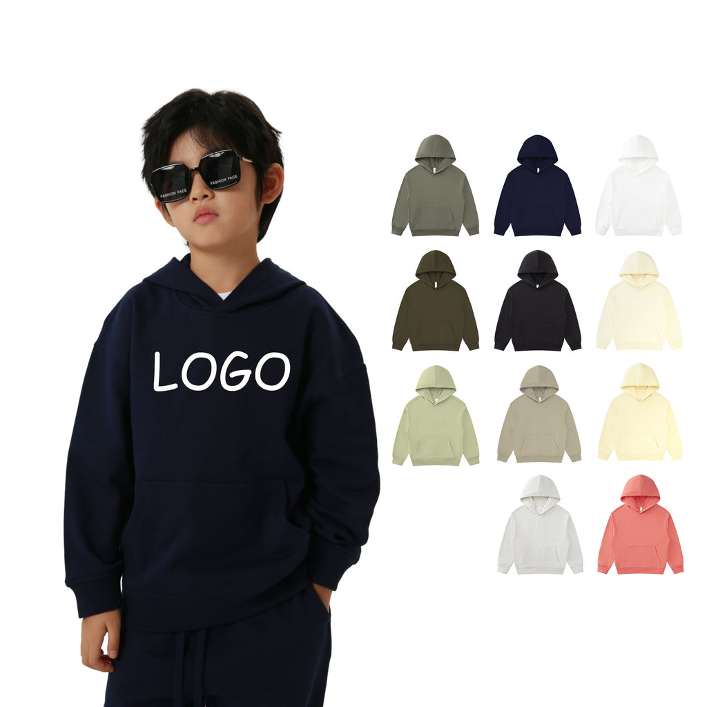 Wholesale Custom Blank Pullover Terry Heavy Cotton Puff Print Streetwear Drop Shoulder Heavyweight Children's Sweaters and Hoodies