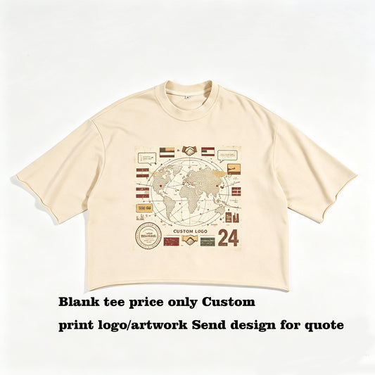 High Quality Round-neck Short Wide Ribbed t Shirt Plain Oversized Heavyweight Tshirts Loose Edge Casual Men's Short Sleeved