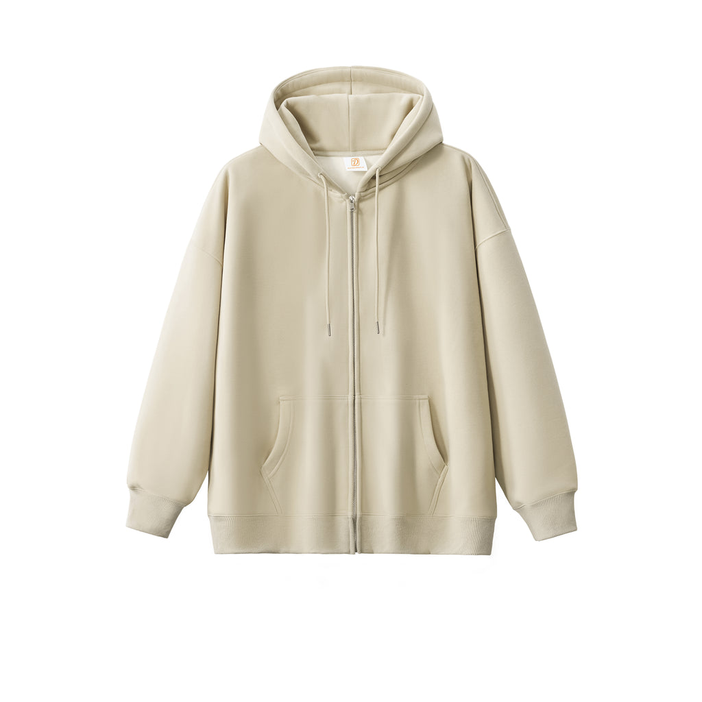 Wholesale High Quality Custom Zip up Fleece High Quality Loose Drop Shoulder Puff Printing Unisex Oversized Blank Hoodie