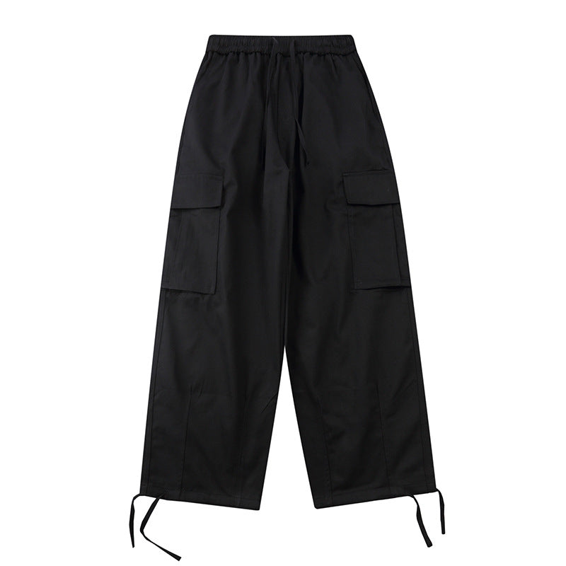 American Style Customized LOGO4 Color Large Pocket Wide Leg Work Pants with Drawstring at the Ankle Casual Long Sweatpants