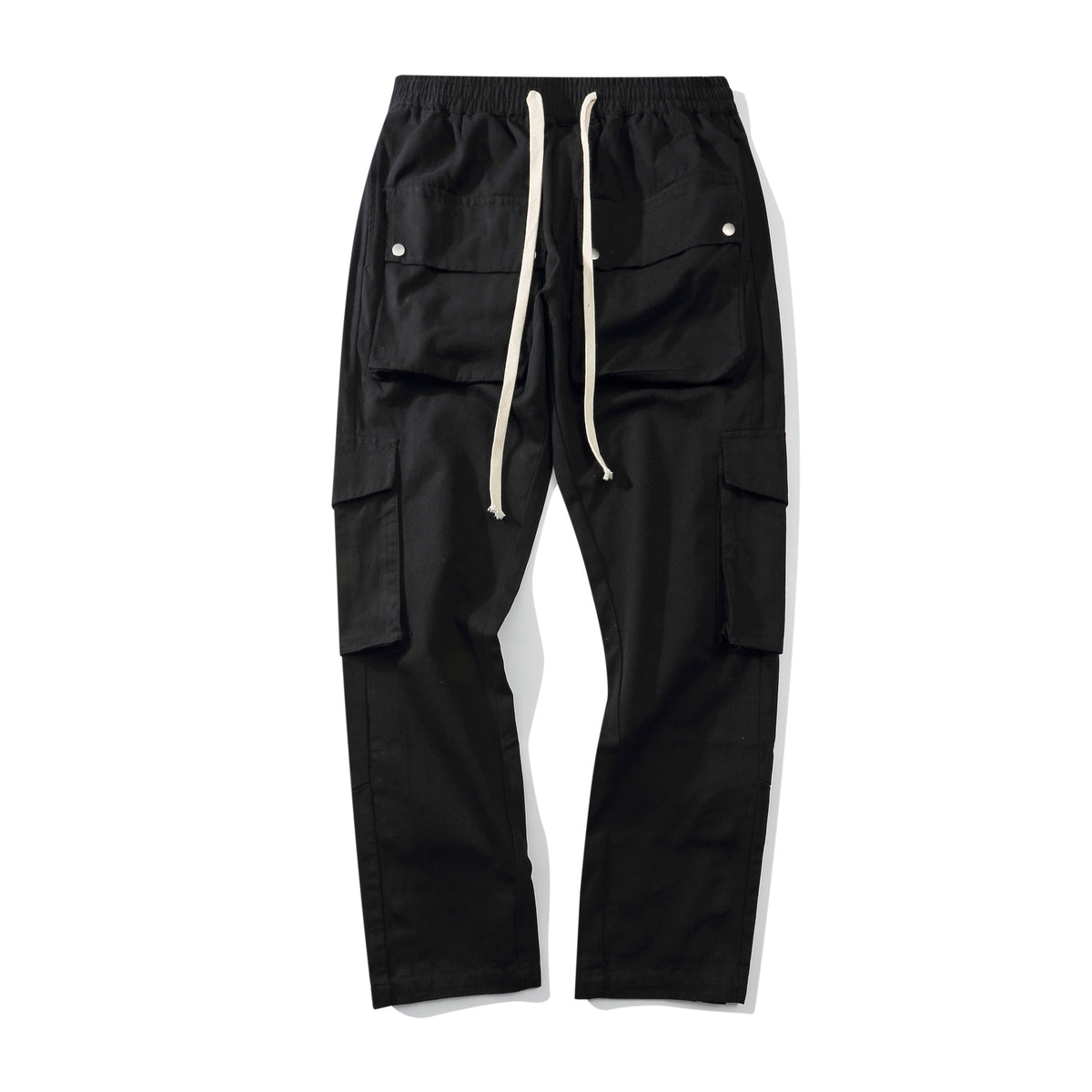 Black European High Street Vibe Button Down Multi Pocket Work for Trendy Streetwear Brand Loose and Casual Long Sweatpants