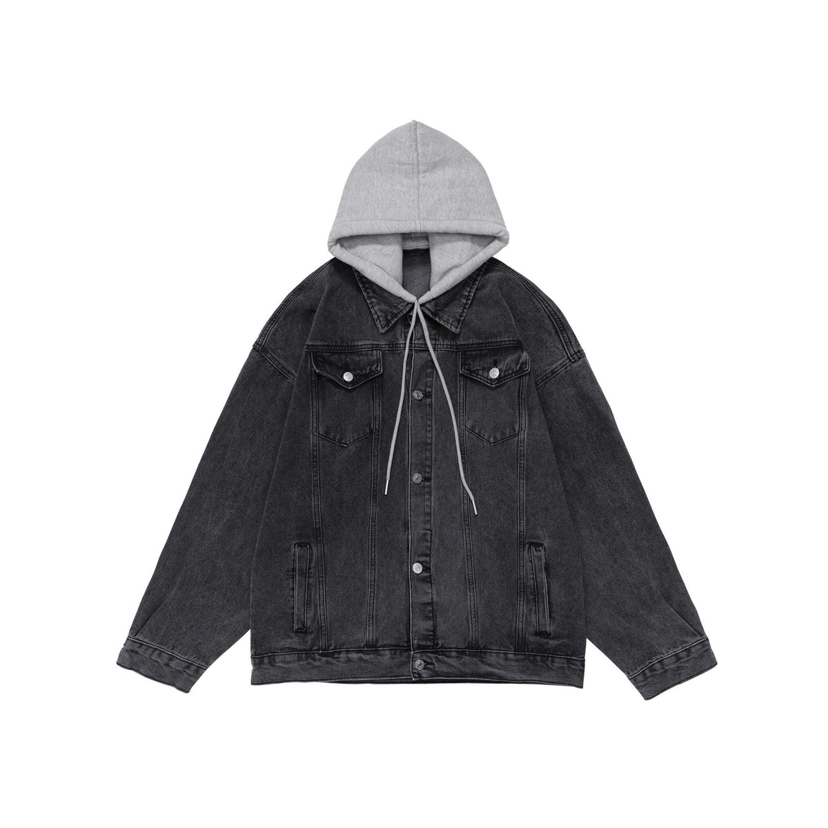 Customized 3 Color Loose Denim Jacket with Patchwork Hoodie Detachable Hood Loose Retro Distressed Work Jacket Detachable Hat