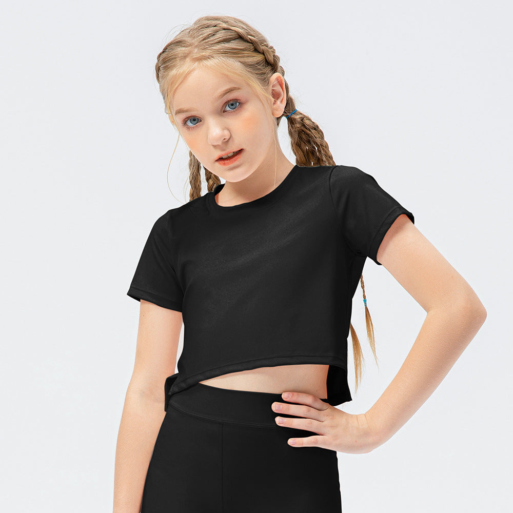 Customized 4 Color Girls' Yoga Clothes Soft Touch Sportswear Running Short Sleeved Quick Drying Round-neck Fitness T-shirt
