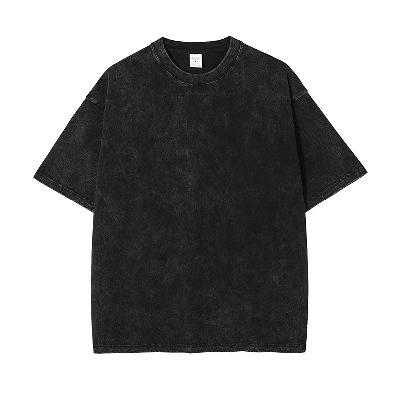 Oem 10 Color Stir Fried Snowflake Wash Waxed Indigo Dyed Distressed Solid Short Sleeve Multiple Processes to Choose From