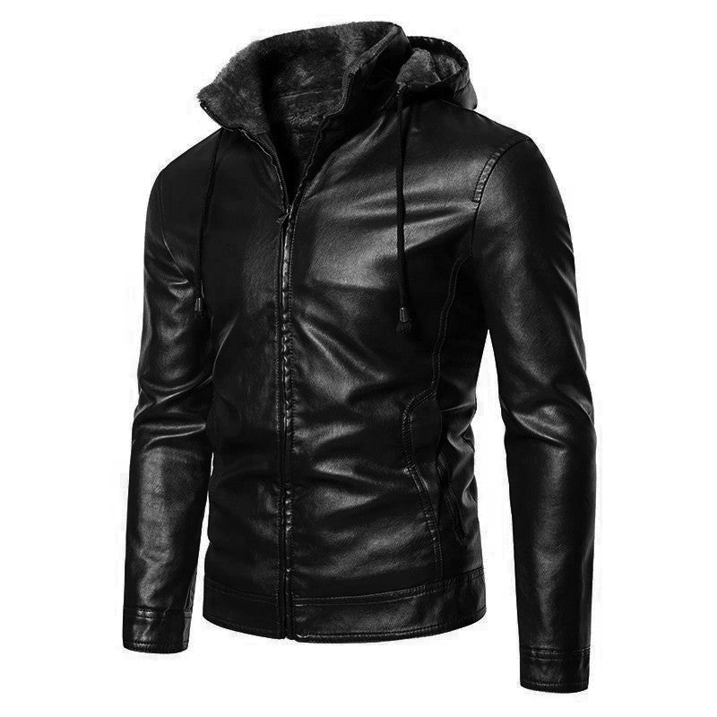 3 Color Fur Coat with One-piece Hood and Stand up Collar Casual Style Closure Pocket Design Men's Zipper Fur Coat Detachable Hat