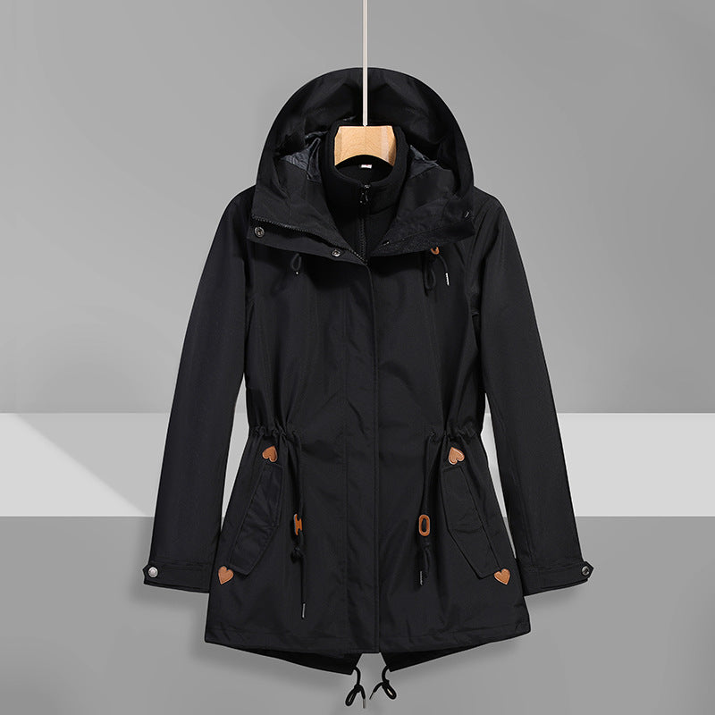 5 Color Mid Length Three in One Waterproof Simples Jacket with Detachable Outer Layer and Inner Liner Suitable for Single Wear