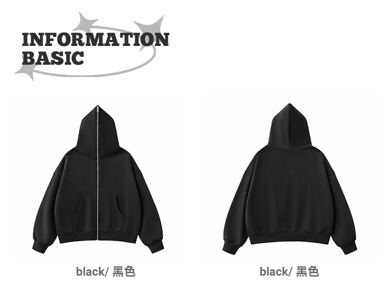 Wholesale Distressed Embroidery Black Fashion Boxy Full Face Zip Mens Hoodies And Sweatshirts