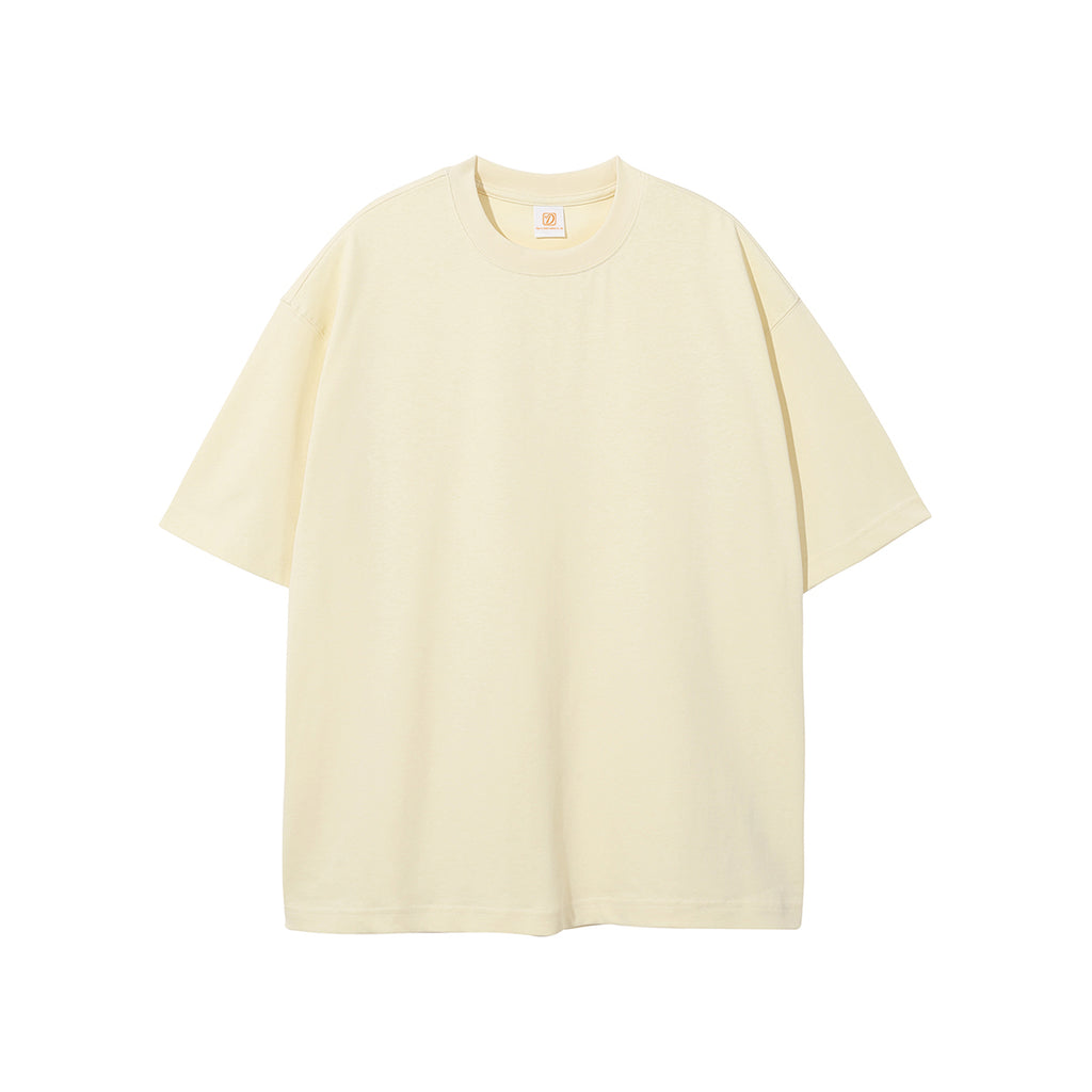 Loose Heavyweight Heavy Cotton Streetwear Short Sleeve Drop Shoulder Pure Color Round Neck Distressed Embroidery Tshirt