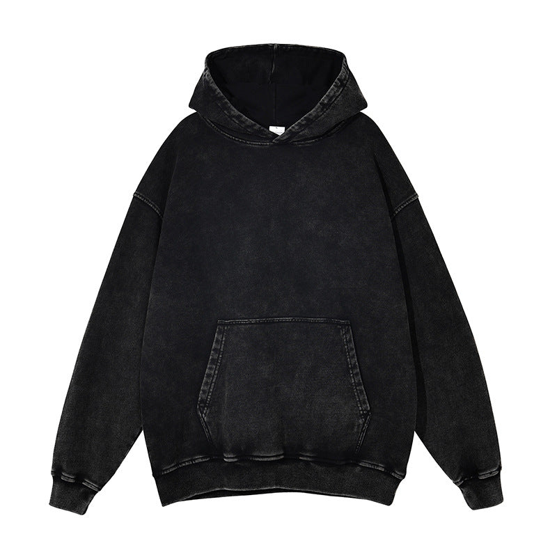 100% Cotton Vintage Waxing Priting High Quality Long Sleeve Custom Washed Wireless Streetwear Oversized Wholesale Hoodies