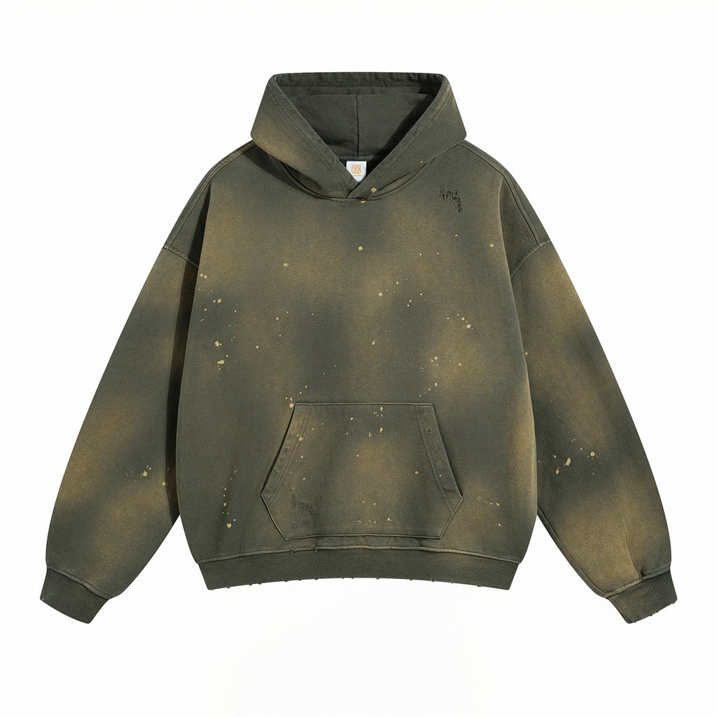 450g Heavyweight Hoodies Custom Polyester/Cotton Wax Printing Broken New Fashionable Screen Printed Mens Hoodies and Sweatshirts