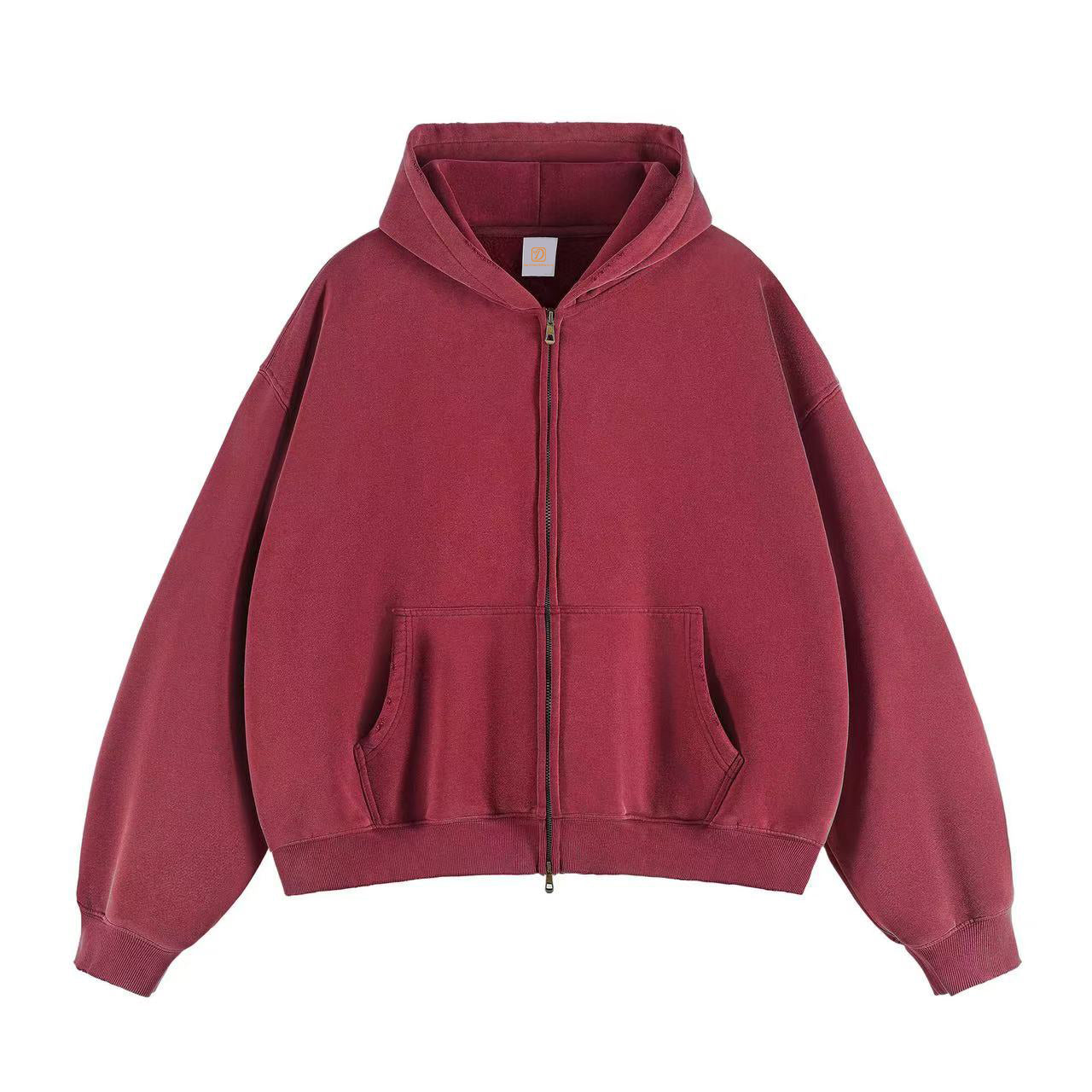 Top Quality Custom Full Zip 350G Heavyweight Streetwear Boxy Fleece Hip-hop Acid Wash Puff Printing Hoodie Manufacturers
