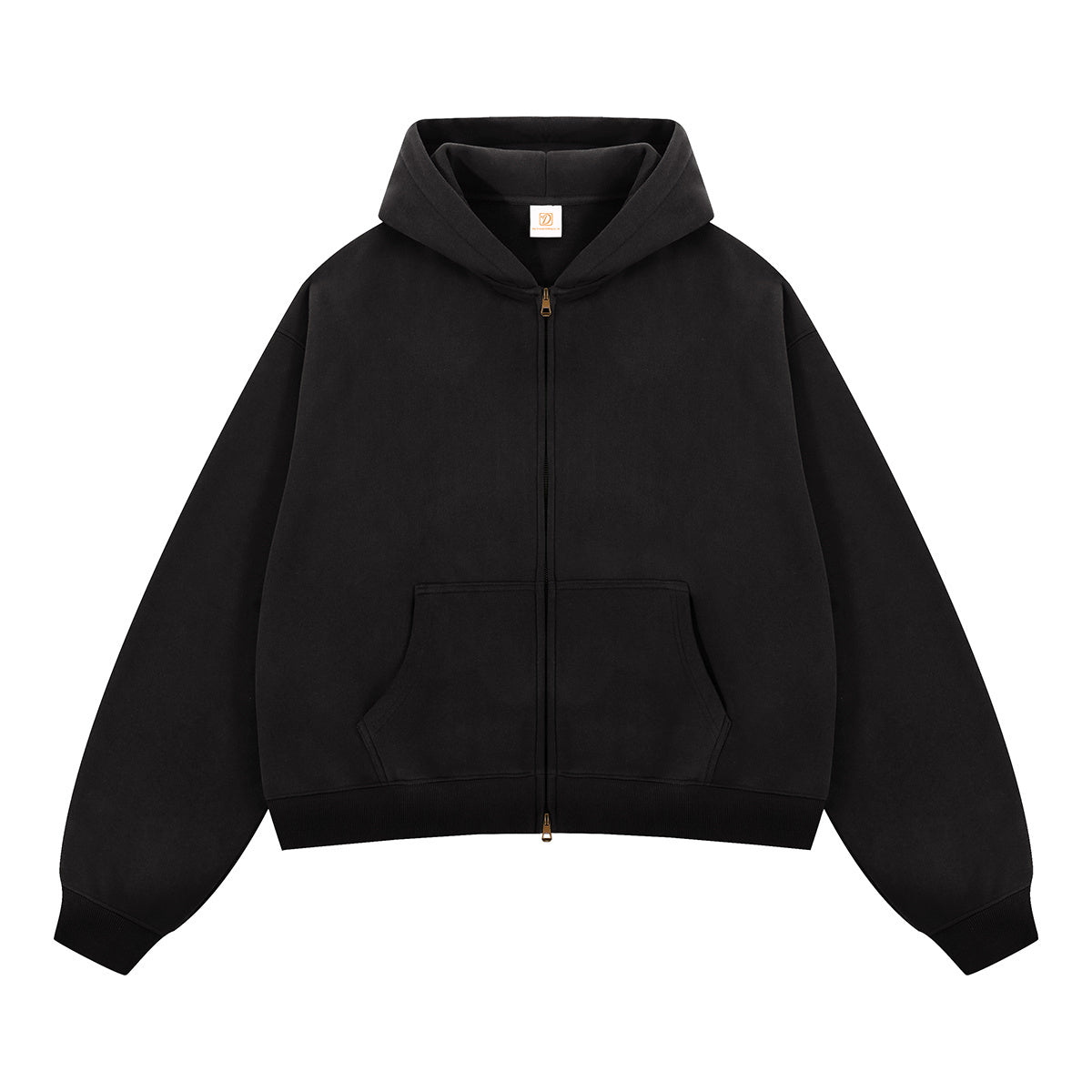American Style 370 Gsm BOXY Wide Double Headed Short Sleeved High Quality Zipper Pullover with Fleece Lining Zipper-up Hoodie