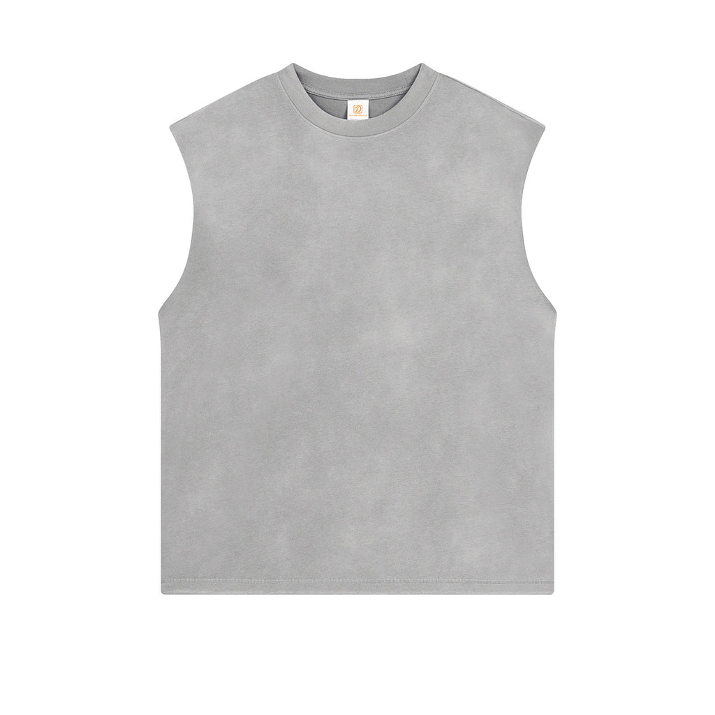 Custom Vintage Sleeveless High Quality Unisex Heavy Cotton Streetwear Puff Print Round Neck Heavy Weight T-shirts Men Women