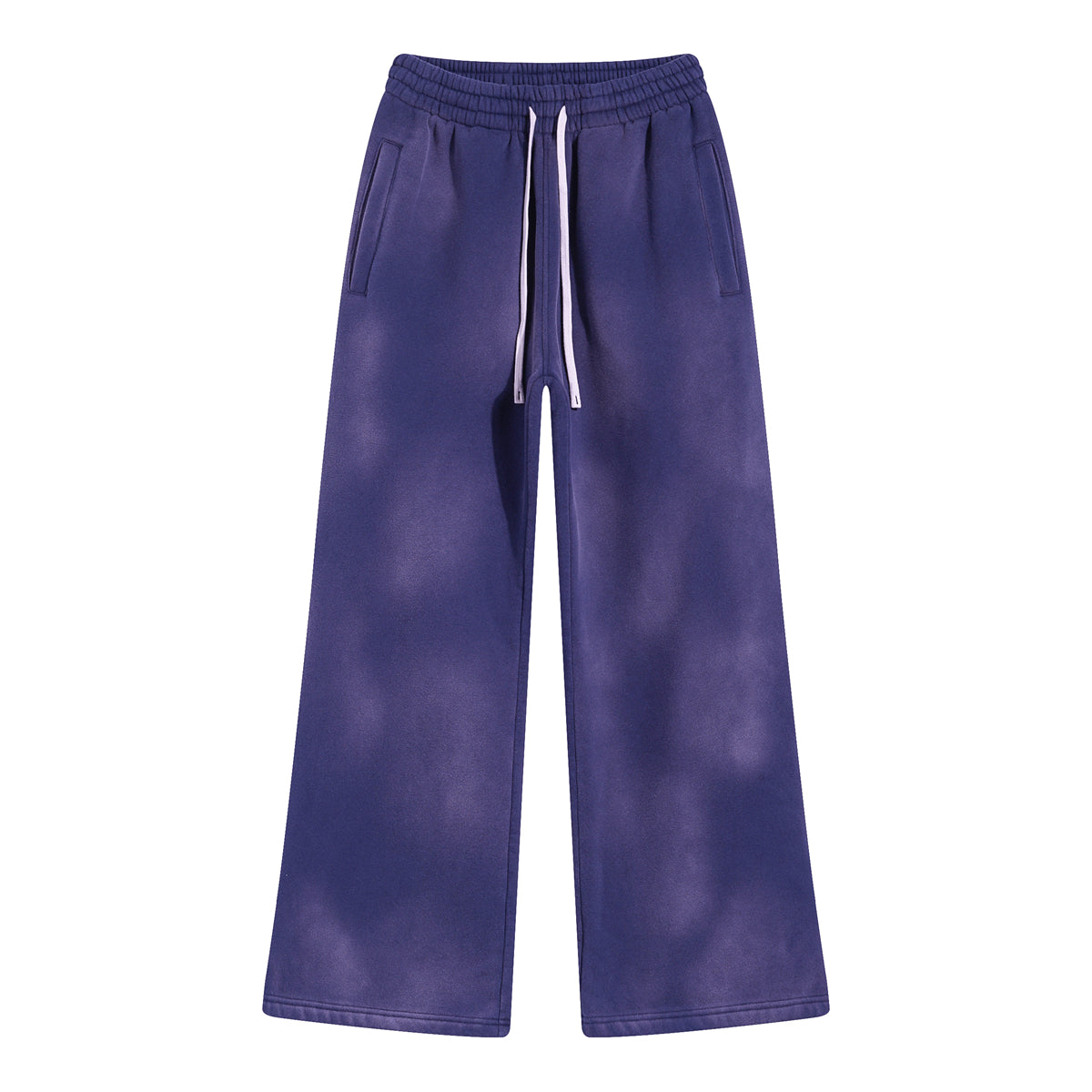 Custom Dyeing and Bleaching Washed Denim Distressed Frayed Loose Fleece Pants Sweatpants From a Trendy Brand American Style