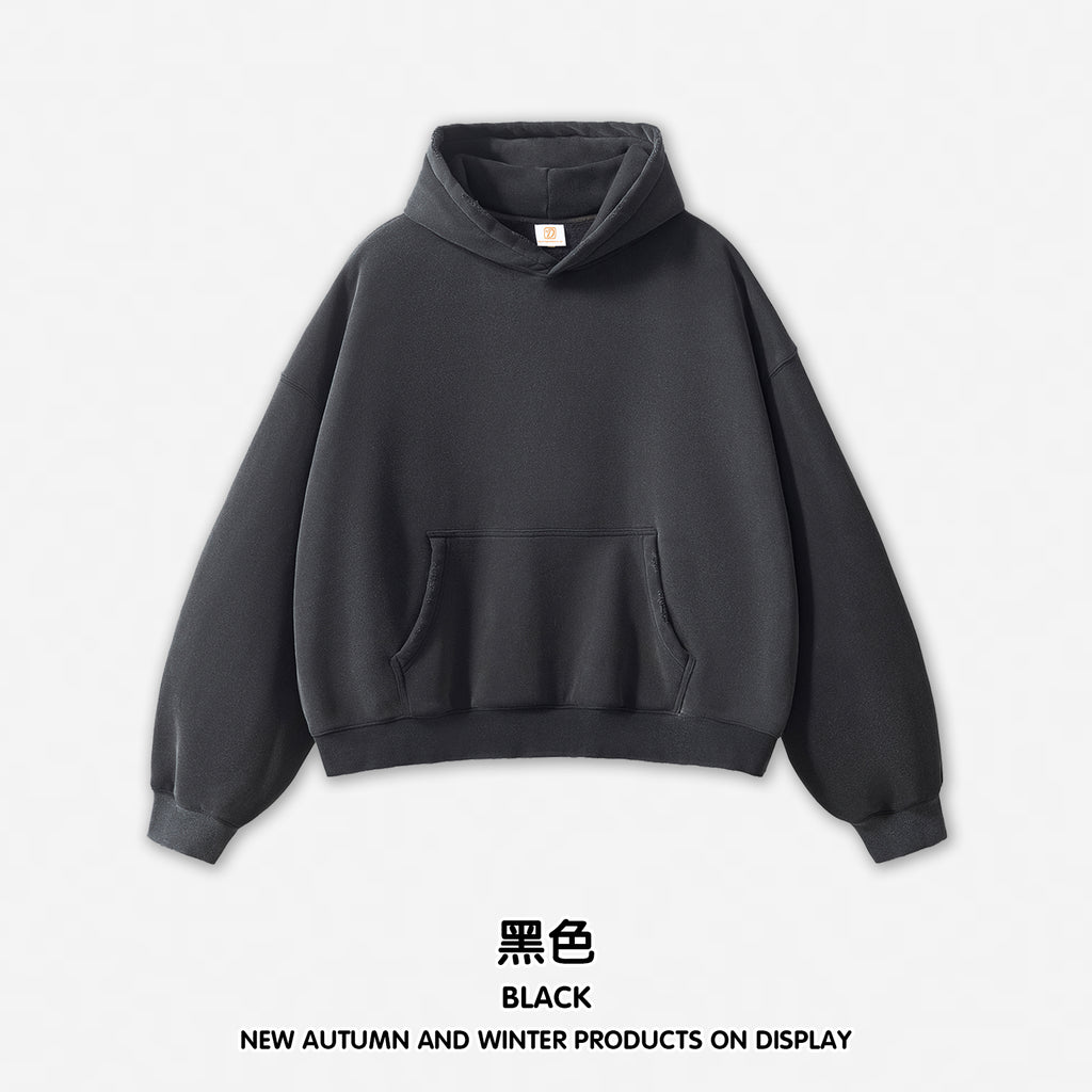 Boxy Fleece Heavyweight Blank Custom Puff Printing Oversized Wireless High Quality Streetwear Men's Hoodies Bulk Wholesale