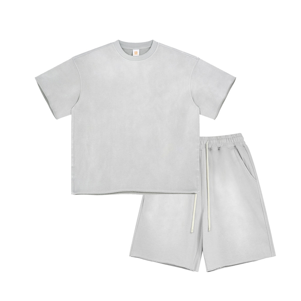 Custom Terry Acid t Shirt and Shorts Set Vintage High Quality O-neck Streetwear Summer Fashion Heavy Cotton T-shirts Suit