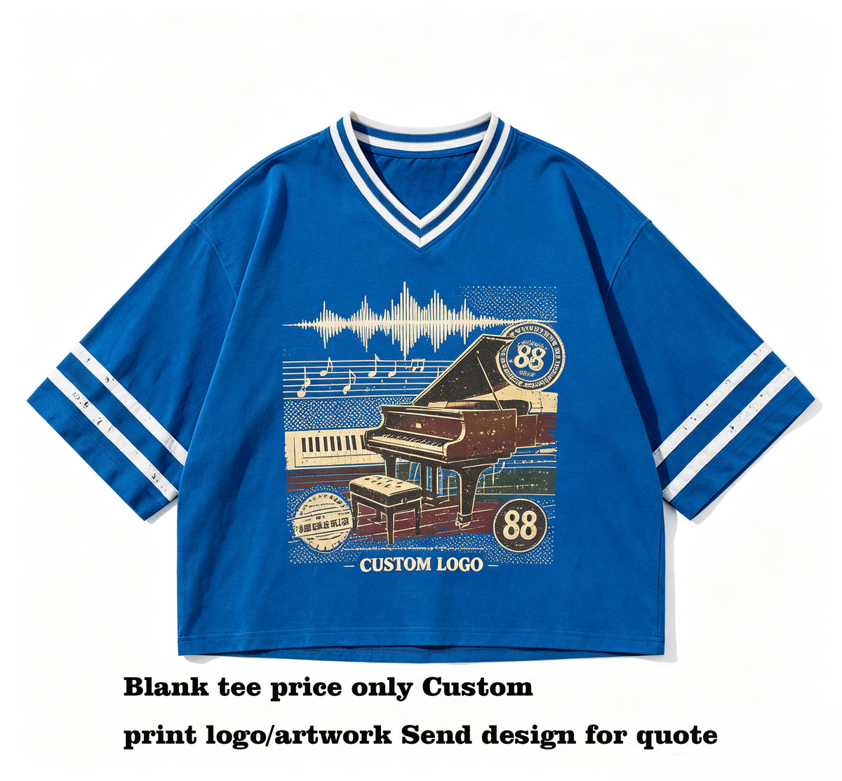 Customized Contrasting Color Flat Crew Neck Jersey t Shirt for Men with V Neck Boxy Style Short Sleeve Shirt Summer Version