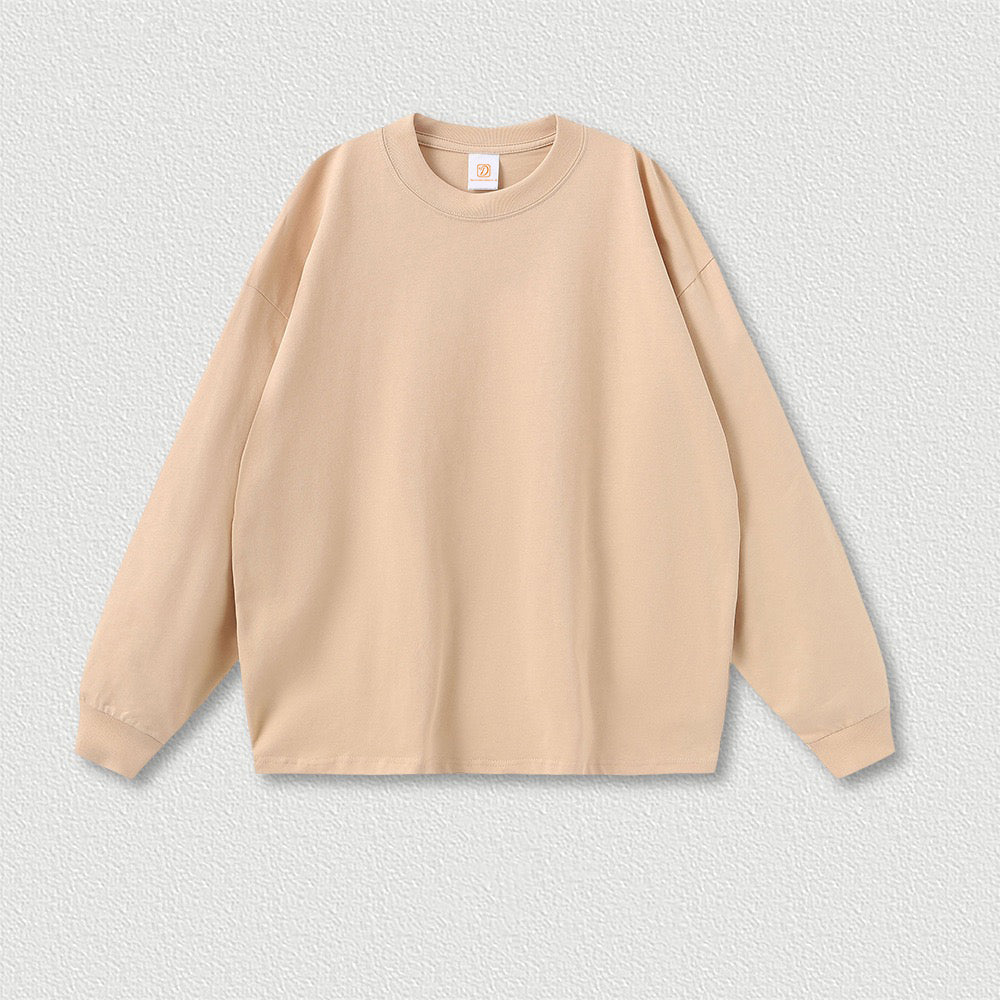 Custom Hip-hop T-shirt Streetwear High Quality Pure Color 100% Cotton Casual Heavyweight Embroidery Men's Long Sleeve T-shirts